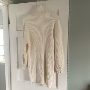 White Oversized Sweater Dress Turtleneck Batwing Sleeve